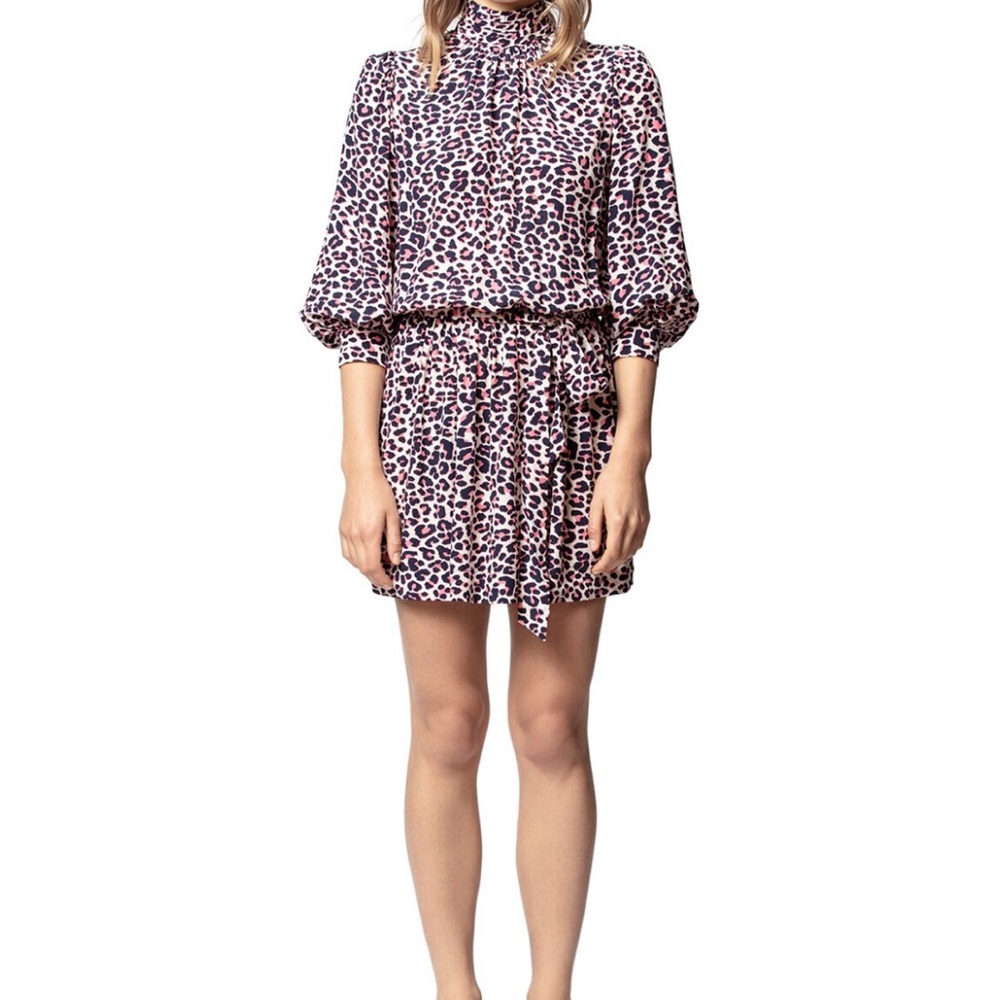 Zadig & Voltaire Rivali Print Leo White and Purple Leopard Mini Dress Size Med